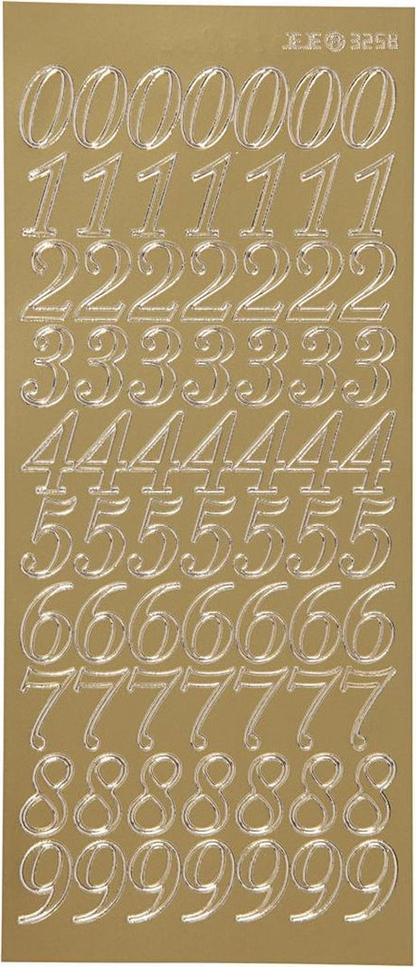 Creativ company autocollants, chiffres, feuille 10x23 cm, or, 1 feuille