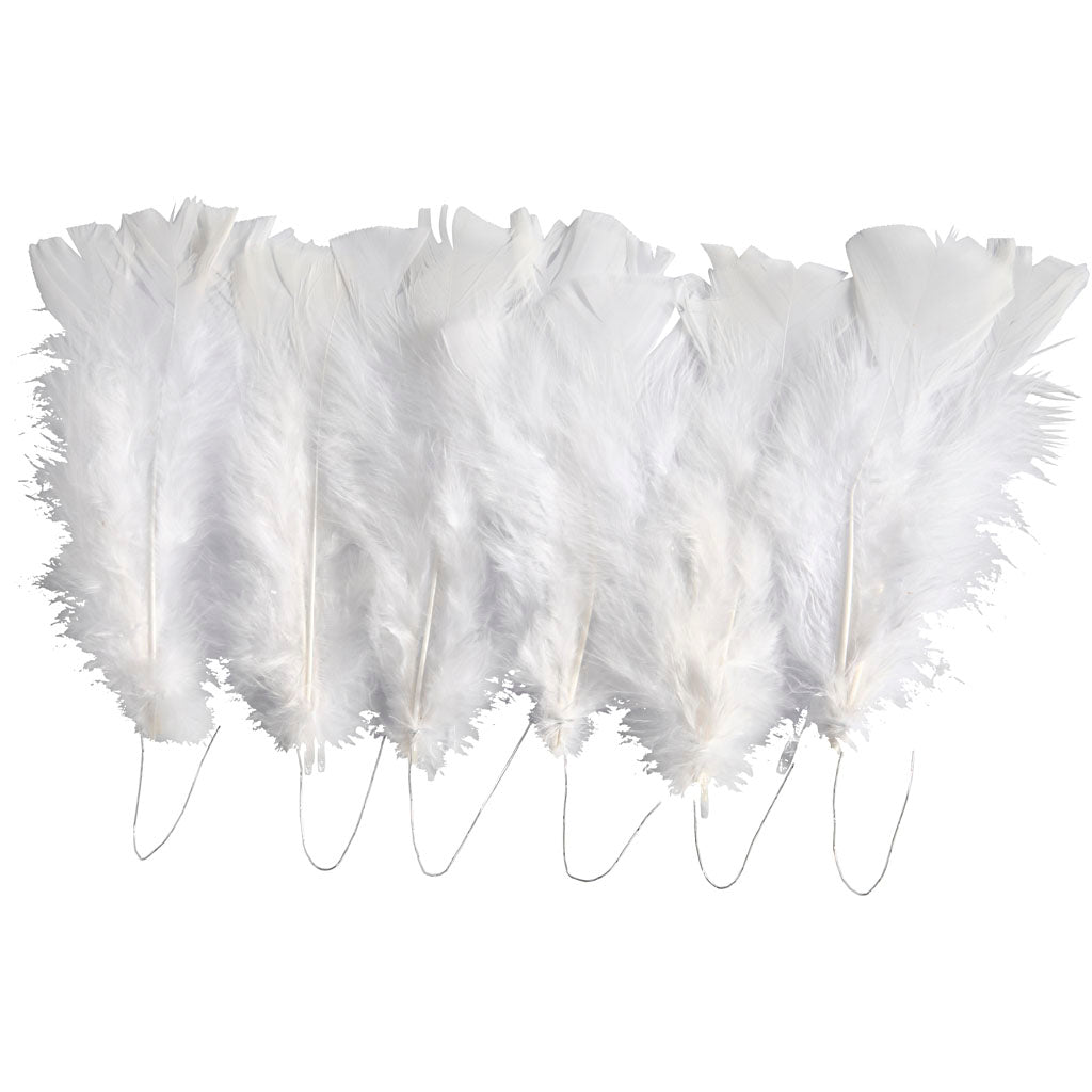 Plumes Creativ company, l: 11-17 cm, blanches, 18 boules 1 boîte