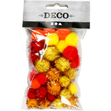 Pompons Creativ company, d 15+20 mm, orange, rouge, jaune, 48 div 1 boîte