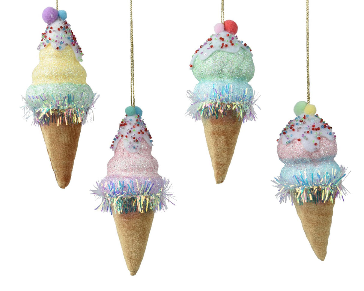 Decoris Pendentif de Noël cornet de glace velours 15cm