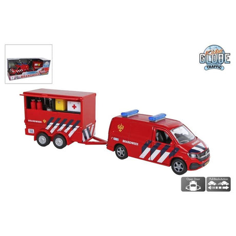 Brigade de pompiers du transporteur Kids Globe VW avec remorque