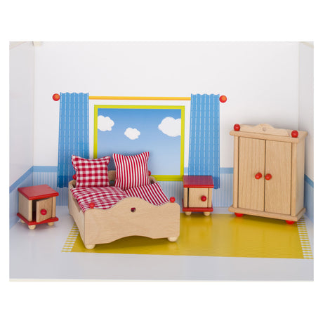 Meubles de maison de poupée Goki série 2 : chambre à coucher 4 pièces, pour poupée