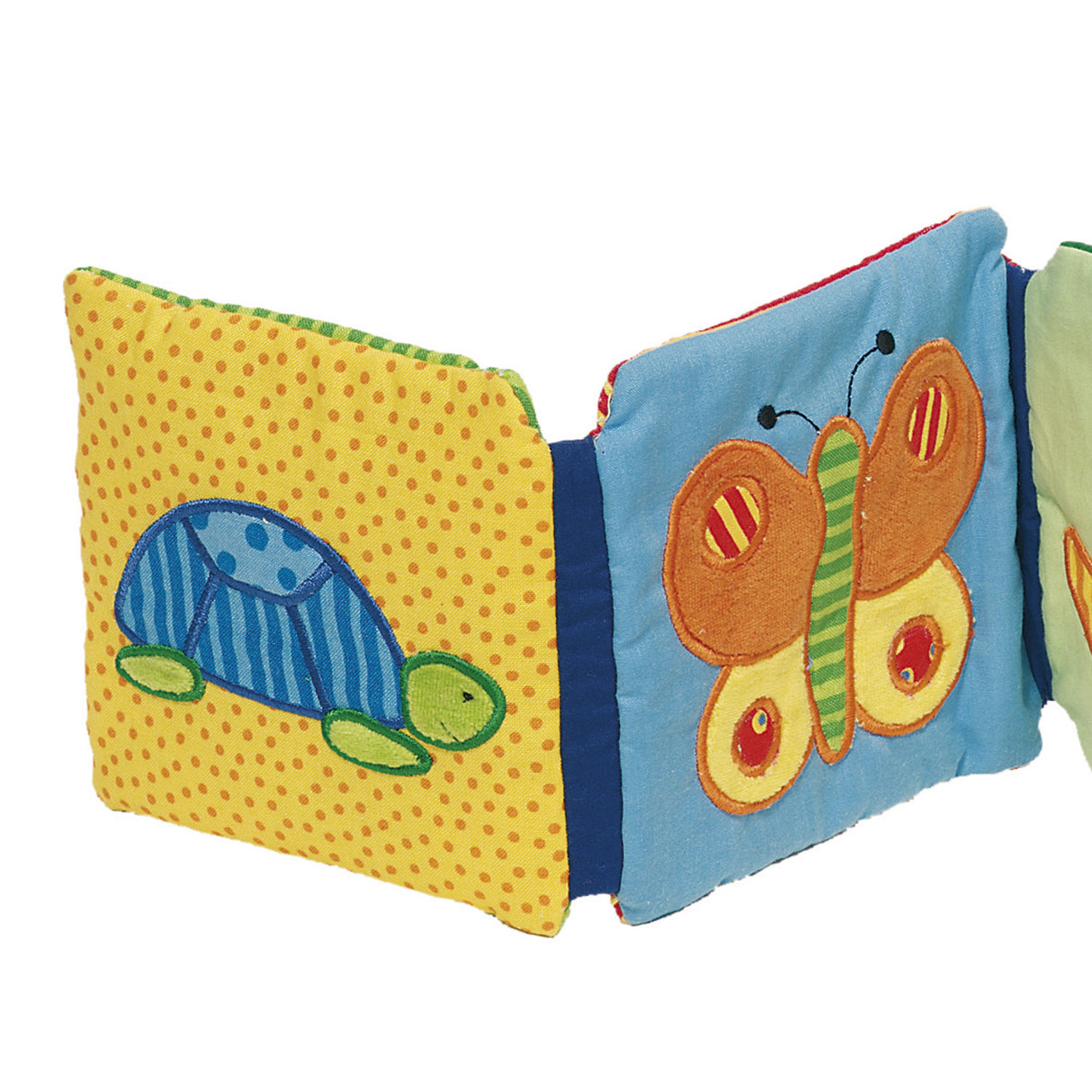 Livre en tissu Goki avec hochet, feuille froissée et couineur