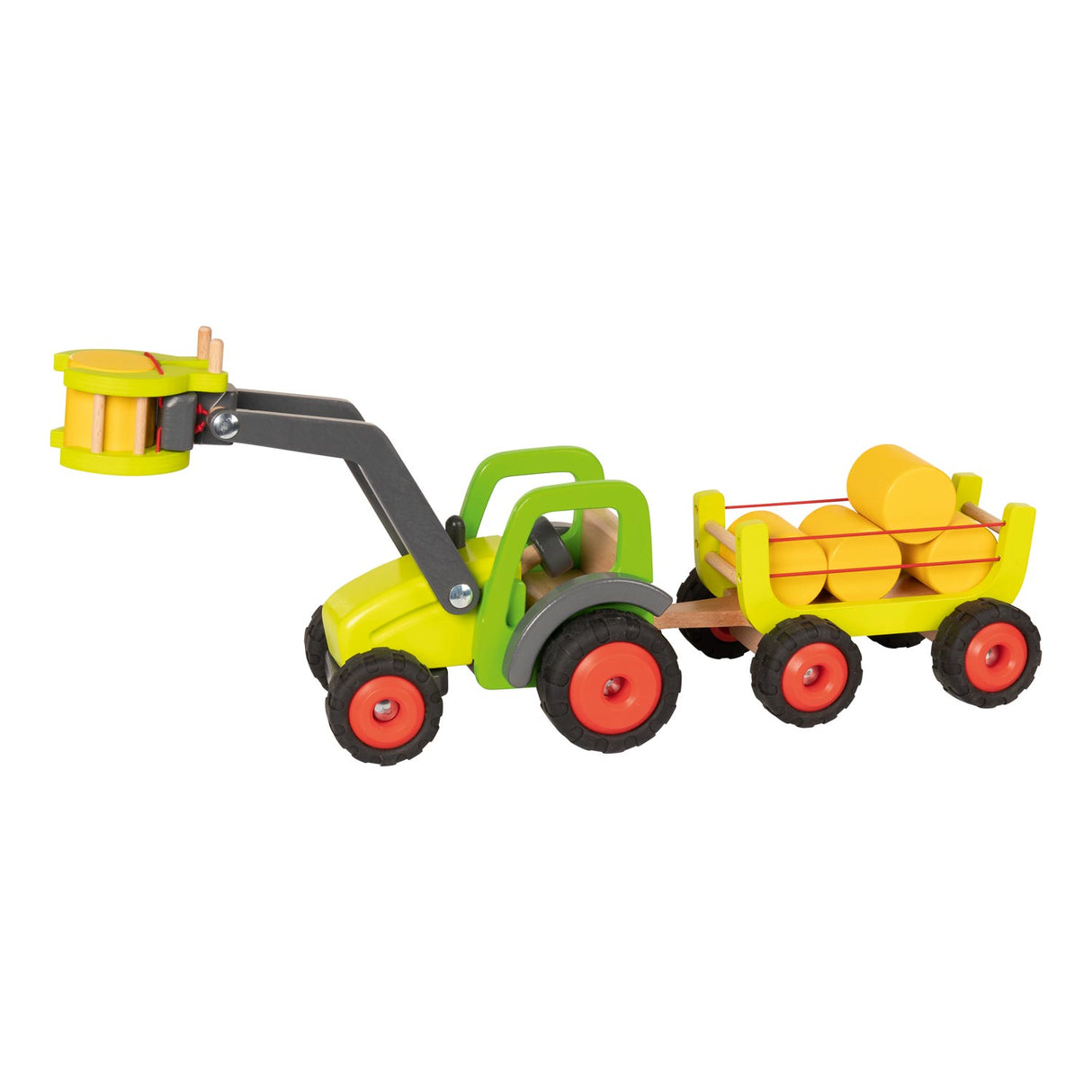 Goki Wooden Tractor con vagone di fieno