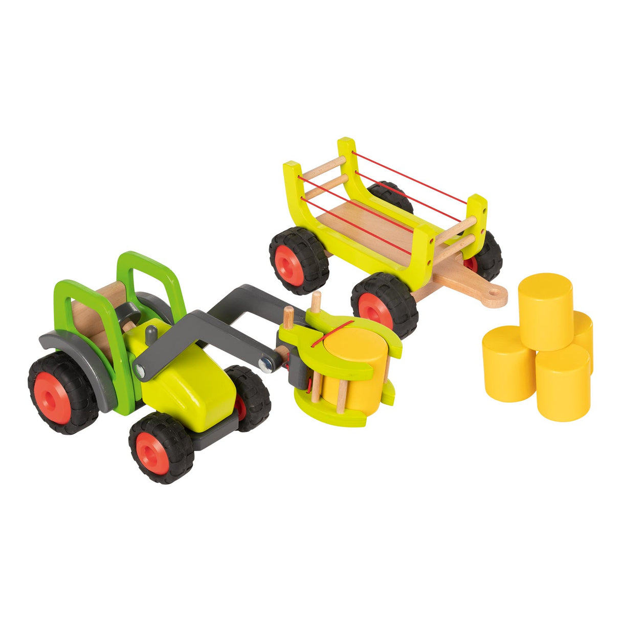 Goki Wooden Tractor con vagone di fieno