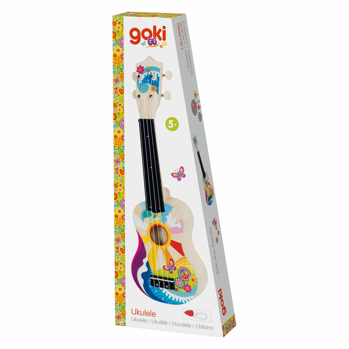 Goki ukulélé en bois flower power