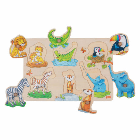 Goki puzzle à crampons fond en bois mère et bébé, 6 pcs.