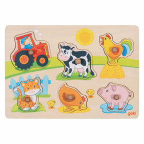 Puzzle à tenons en bois Goki à la ferme, 6 pcs.