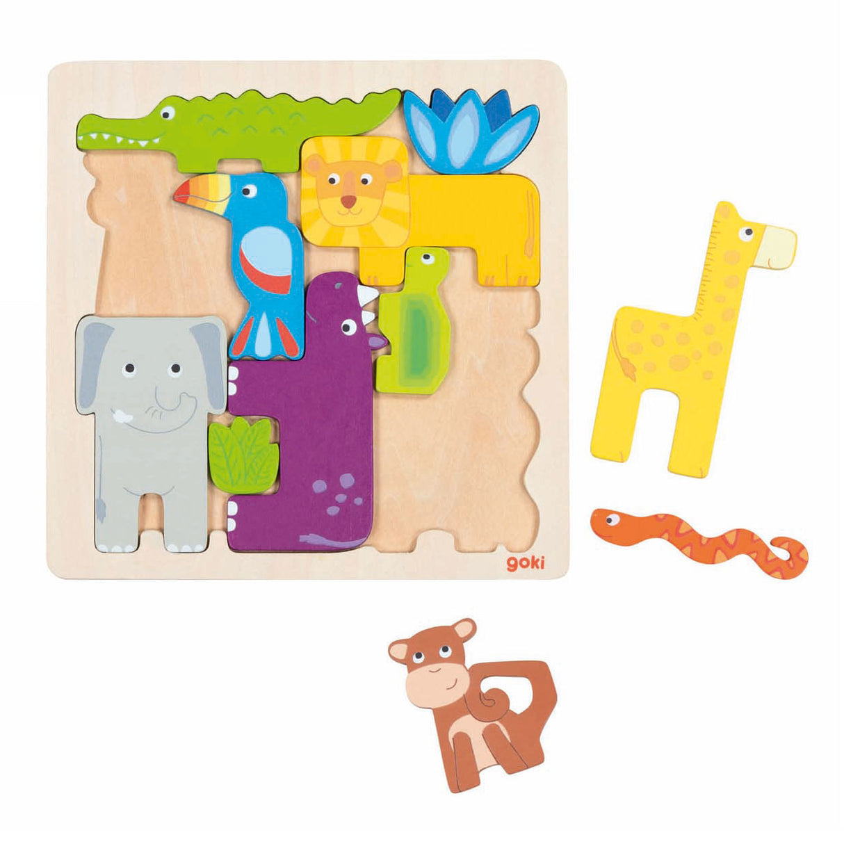 Safari puzzle en bois Goki, 11 pièces.