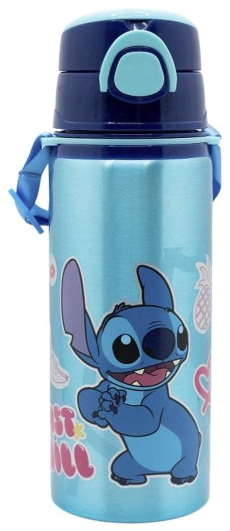 Bouteille aluminium Stor Stitch avec cordon 730ml bleu enfant