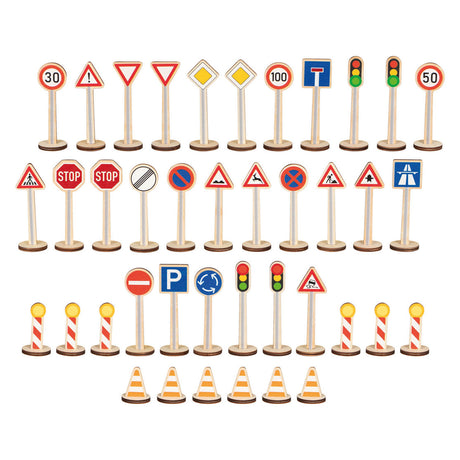 Ensemble de jeu de panneaux de signalisation Goki - jouets éducatifs en bois 40 pièces.