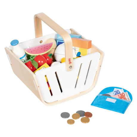 Panier de courses en bois Goki avec portefeuille en tissu