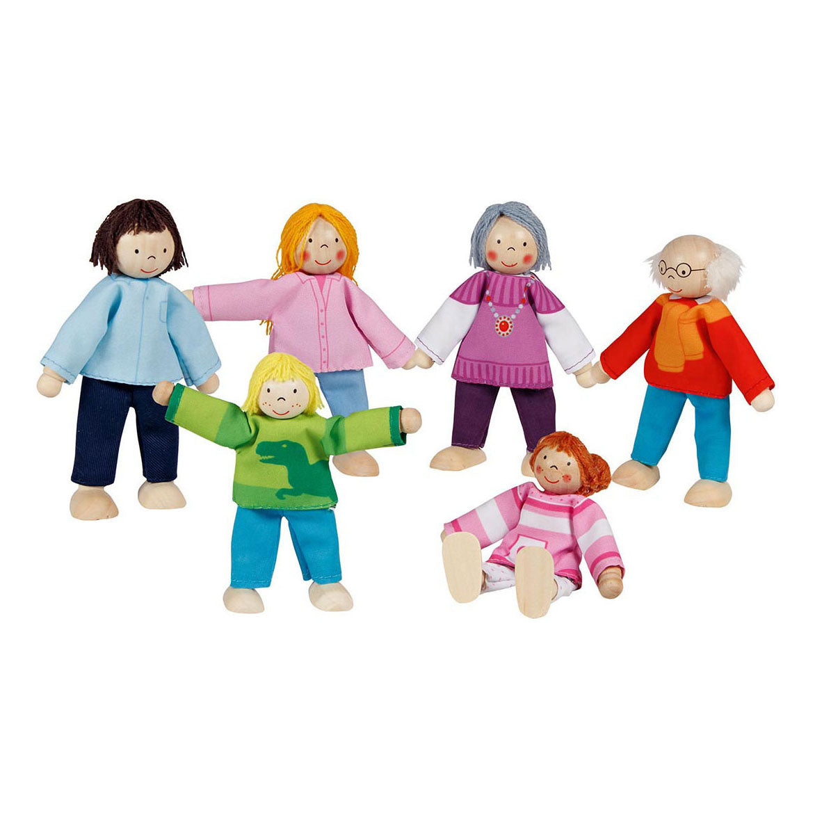 Goki Wooden Dollhouse Dolls Flexible moderne Familie, 6st.