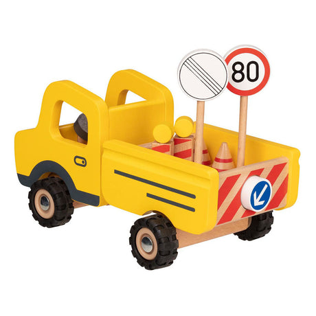 Goki Wooden Work Vehicle avec panneaux de signalisation, 7DLG.