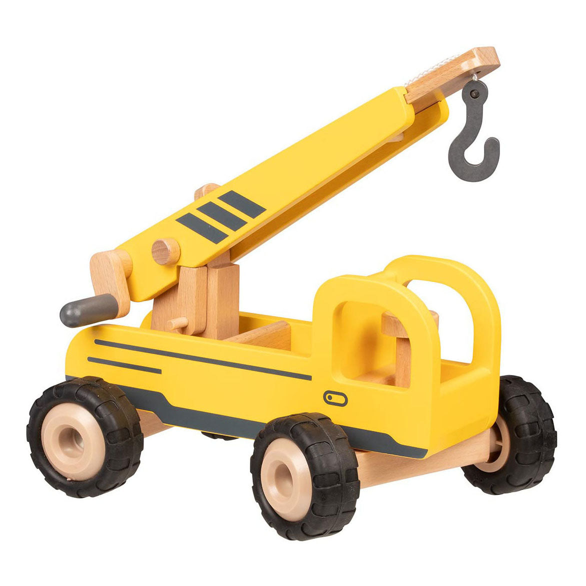 Véhicule en bois Goki : grue mobile 28x16,7x15,6cm, avec pneus en caoutchouc, 3+