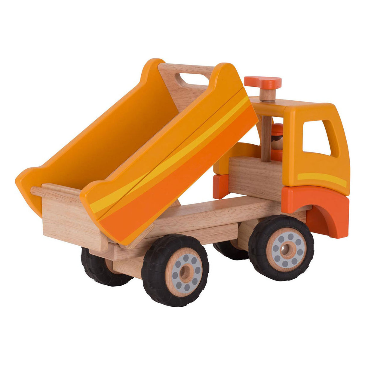 Goki Holzkipplastwagen Orange mit rotierenden Rädern