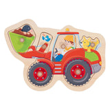 Goki wooden studs puzzle wheel loader, 6st.