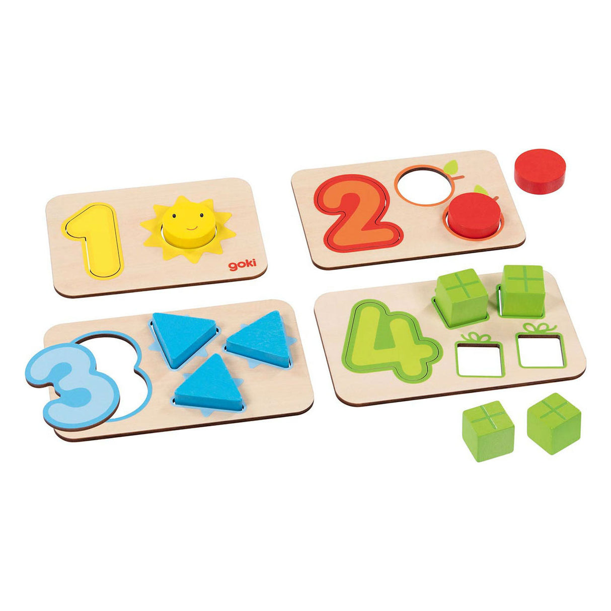 Figures et formes de puzzle de forme en bois Goki, 18e.