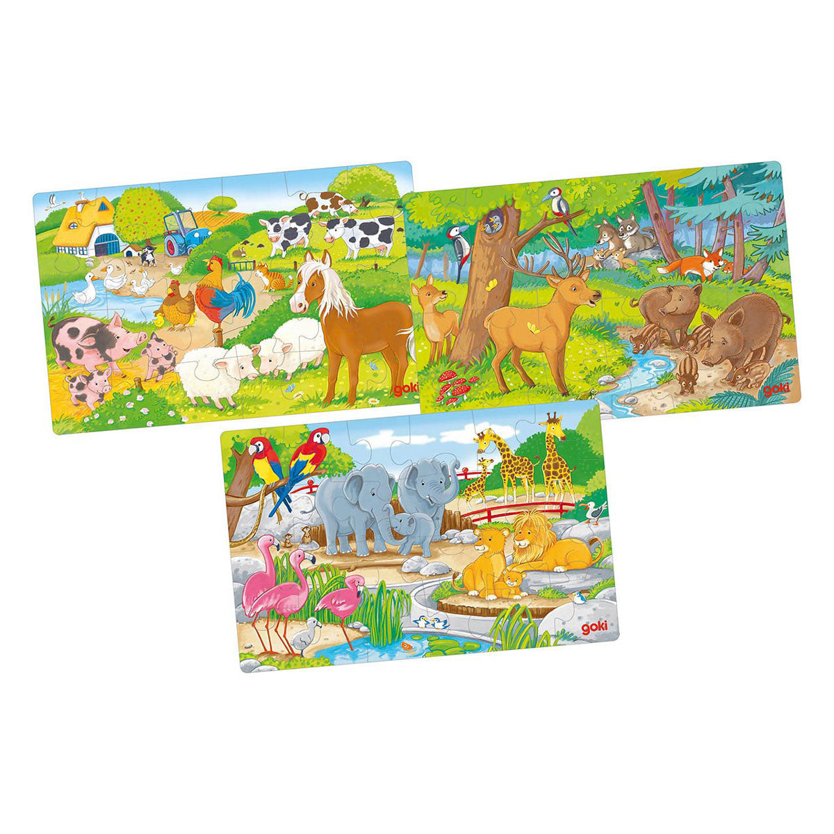 Goki Wooden Leg Puzzle Animals, Set Of 3