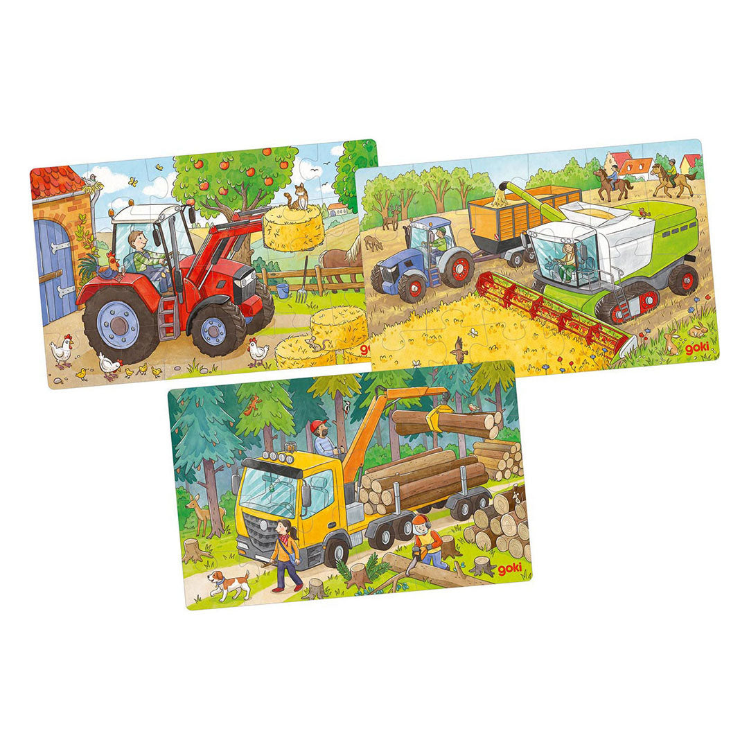 Goki Wooden Leg Puzzle Vehicles Set of 3