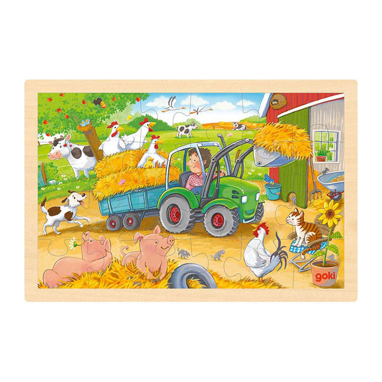 Goki wooden jigsaw puzzle tractor, 24st.