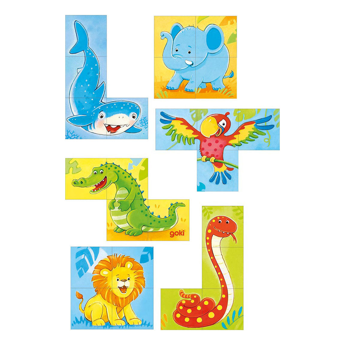 Goki Wooden Block Puzzle Animali selvatici, 4st.