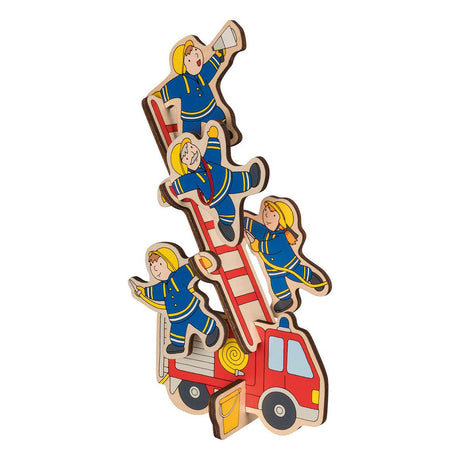 Puzzle Goki : les pompiers 30x21x0,8cm, 9 pièces, bois, les pièces du puzzle restent debout, 2+