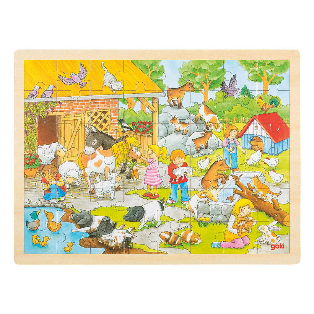 Goki houten legpuzzel kinderboerderij, 48st.