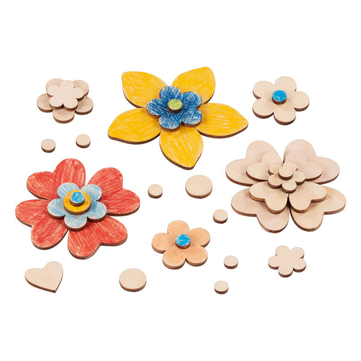 Fleurs artisanales en bois Goki, 75dlg.