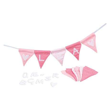 Ligne de drapeau de tissu Goki Rendre le rose avec 10 drapeaux et des caractères d'alphabet