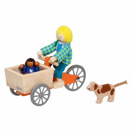 Poupées pliantes Goki - vélo de transport avec 2 poupées - et chien - 3 ans