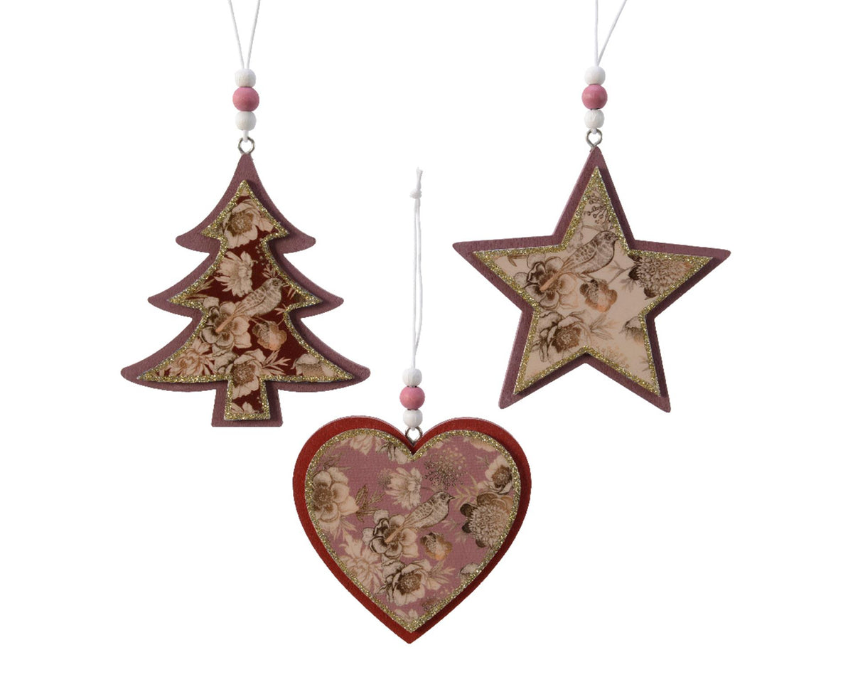 Decoris Décoration de Noël en MDF étoile, cœur ou sapin de Noël 10,5x10,5 cm