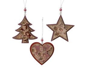 Decoris Décoration de Noël en MDF étoile, cœur ou sapin de Noël 10,5x10,5 cm