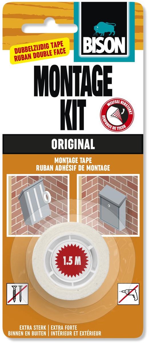 Kit de montage Bison ruban adhésif 1,5 m x 19 mm