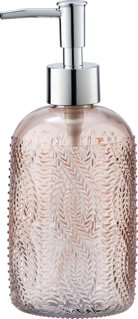 Wenko distributeur de savon vetro verre rose 400ml - pompe à savon autoportante et rechargeable - salle de bain WC cuisine
