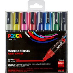 Marqueur Uni-posca posca, taille pc-5m, largeur de trait 2,5 mm, moyen, différentes couleurs, 8 pièces 1 boîte