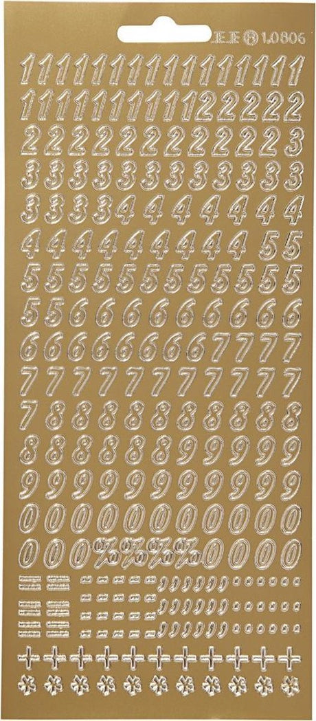 Creativ company autocollants, chiffres, feuille 10x23 cm, or, 1 feuille