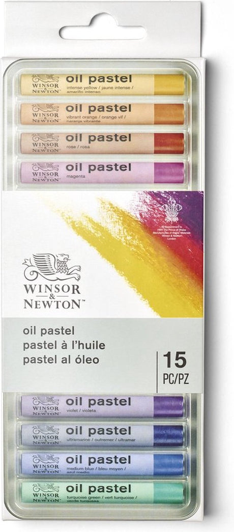 Winsor Newton 1890001 Set de pastels à l'huile - 15 pièces, pastels à l'huile hautement pigmentés et expressifs dans une boîte en métal