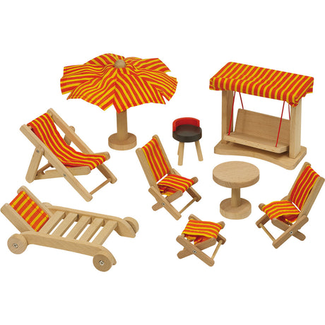 Meubles de maison de poupée Goki série 2 : meubles de jardin 9 pièces, pour poupée