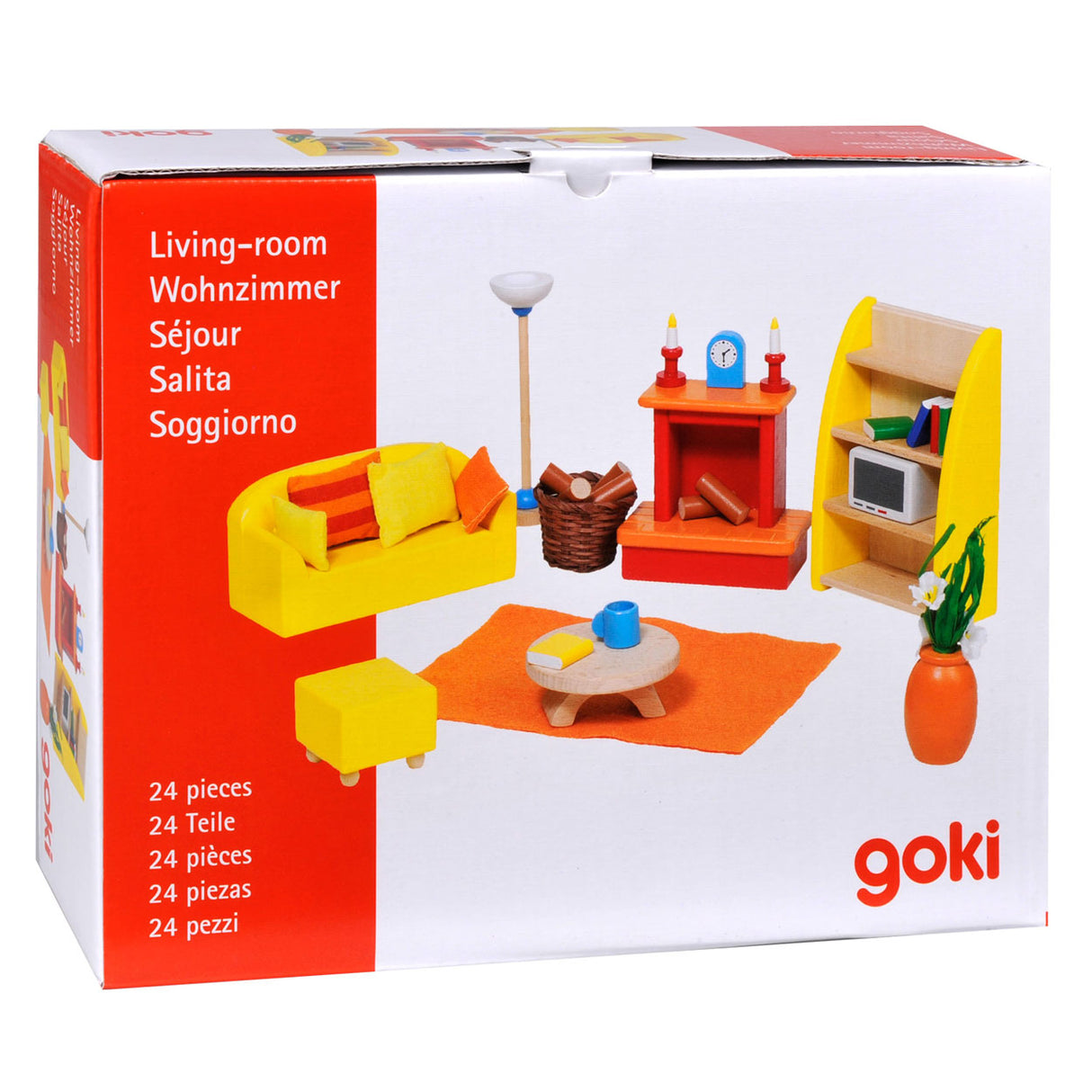 Meubles pour maison de poupée Goki : salon moderne 24 pièces (y compris accessoires, hors TVA)