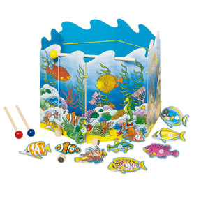 Jeu de pêche Goki diam.30cm, 19 pièces, avec 2 cannes à pêche avec aimant, bois, 3+
