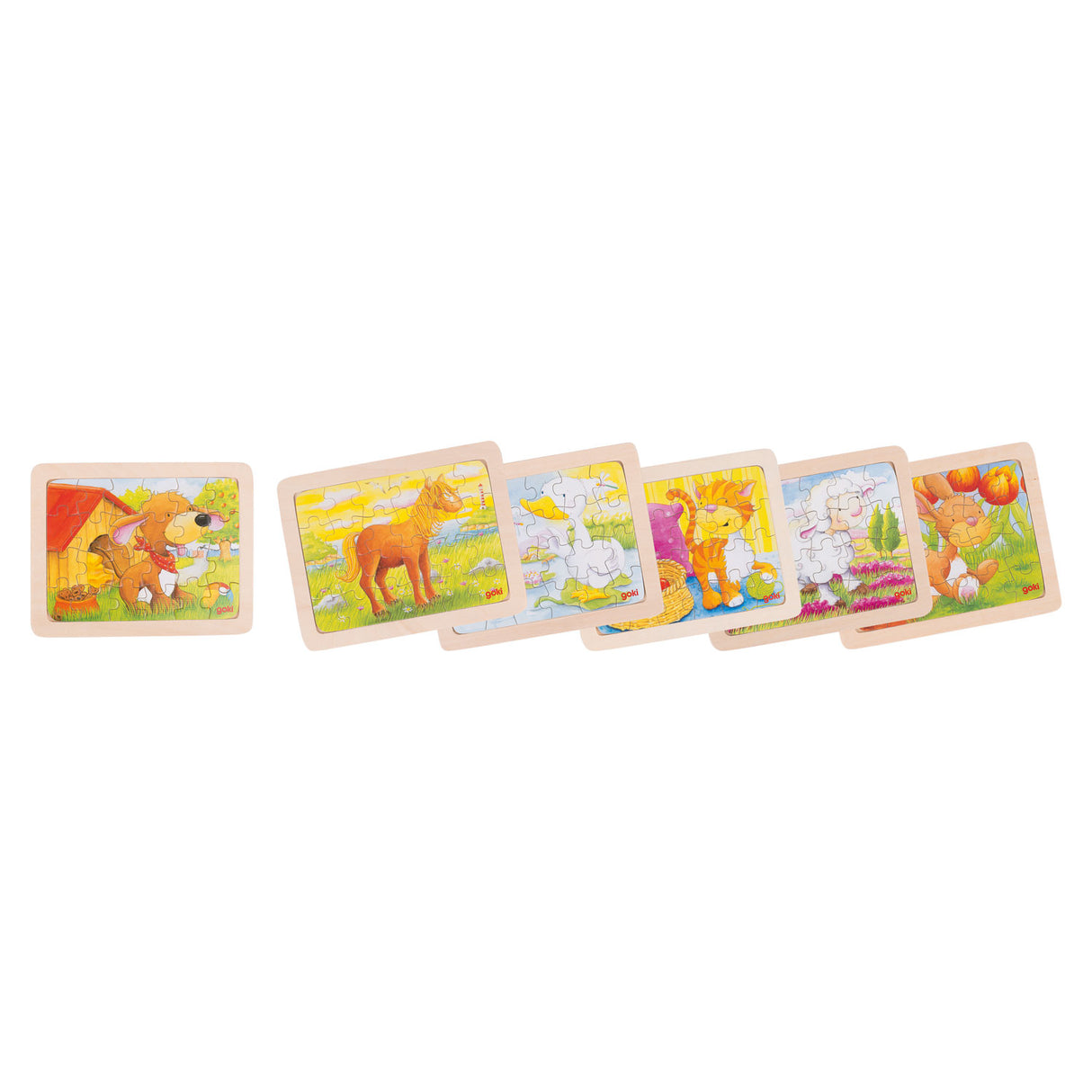 Goki Wood Puzzles Animals, Set på 6