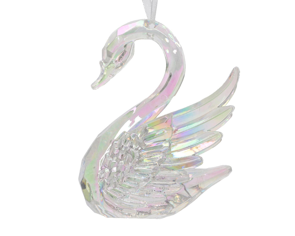Decoris pendentif de Noël cygne irisé 10cm