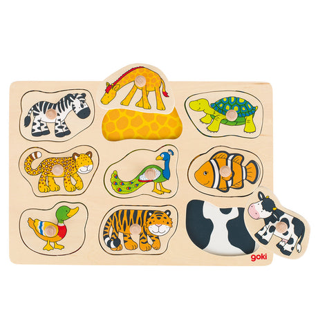 Puzzle en bois Goki avec animaux, 9 pièces.