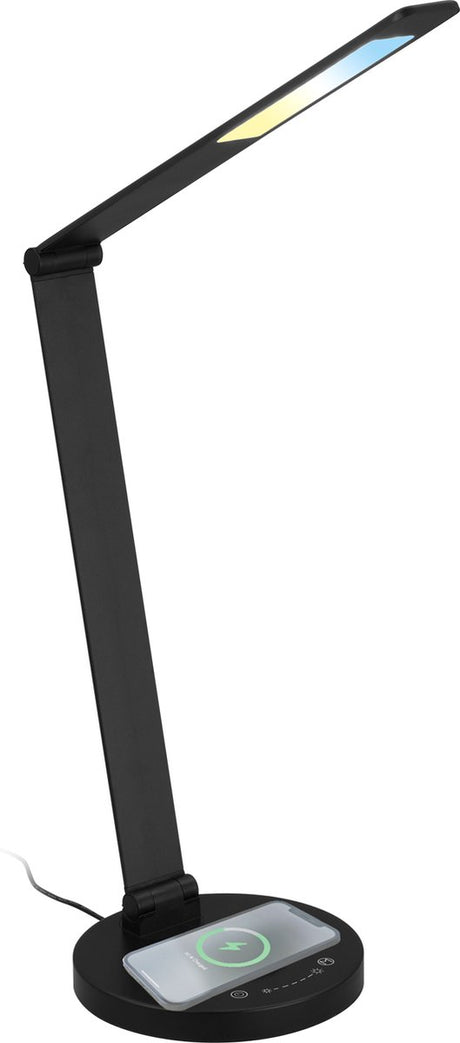 Briloner cuma - Lampe de bureau LED - avec plateau de chargement inductif - dimmable - tactile - fonction mémoire - Contrôle de la température de couleur CCT - ø18 x 44 cm - noir