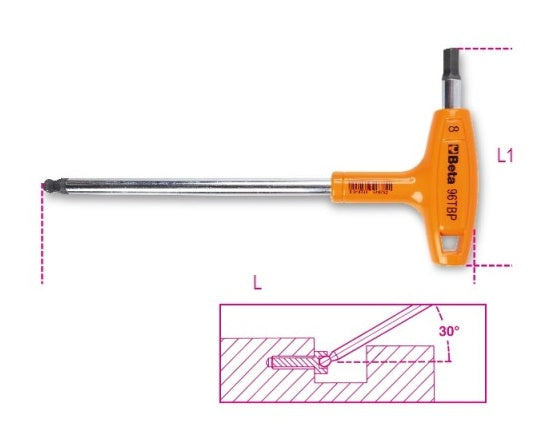 Beta stift nøgle 96tbp med kuglehoved og håndtag 4,0 mm