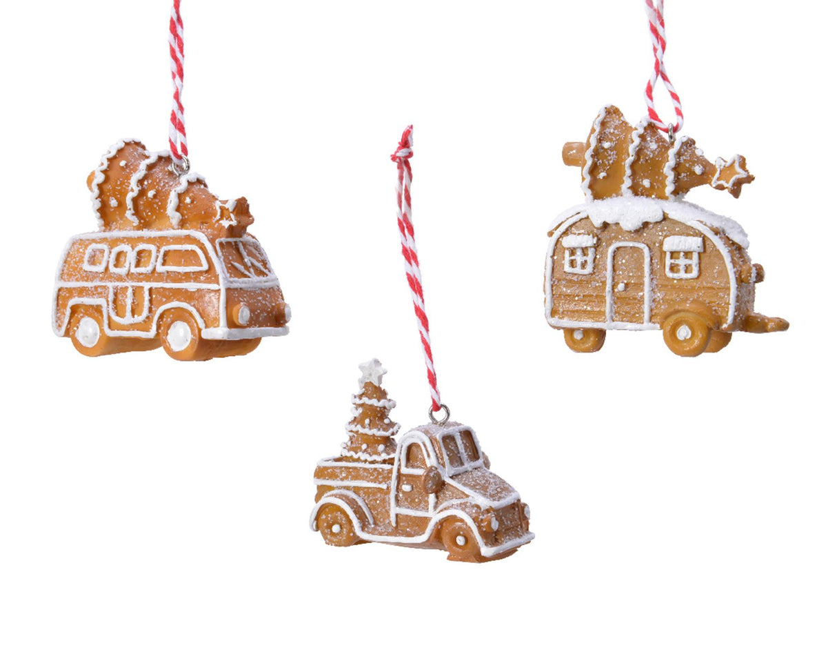Decoris Pendentif de Noël véhicule avec sapin de Noël poly