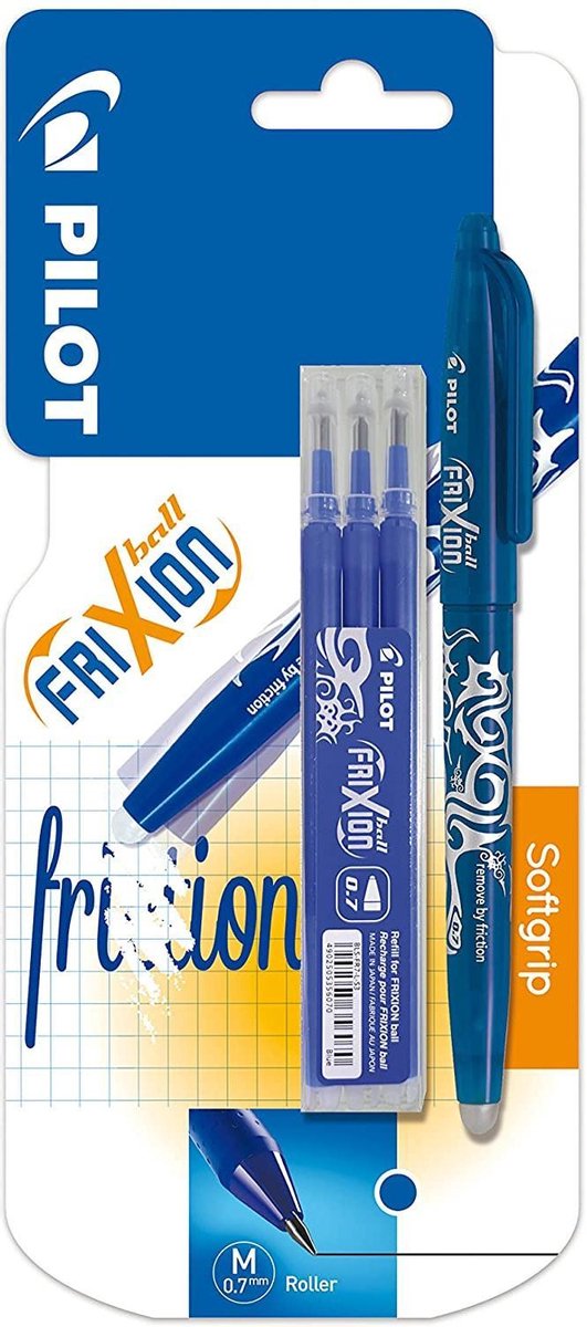 Pilot roller frixion ball bleu + 3 recharges 0,7