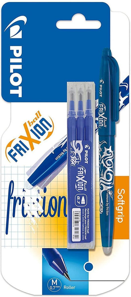 Pilot roller frixion ball bleu + 3 recharges 0,7
