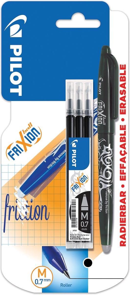 Pilot roller frixion ball noir + 3 recharges 0,7